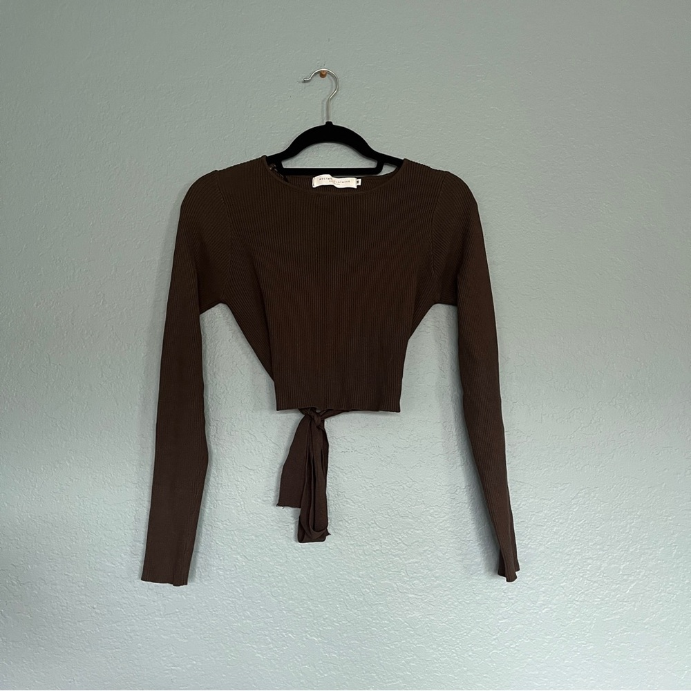 Nectar Clothing Brown Ribbed Knit Crop Top